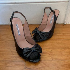 CHARLES DAVID BLACK BOW SANDAL HEELS